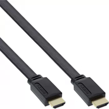 InLine HDMI plokščias laidas, didelės spartos laidas su Ethernet, auksuotas, juodas, 1,5 m