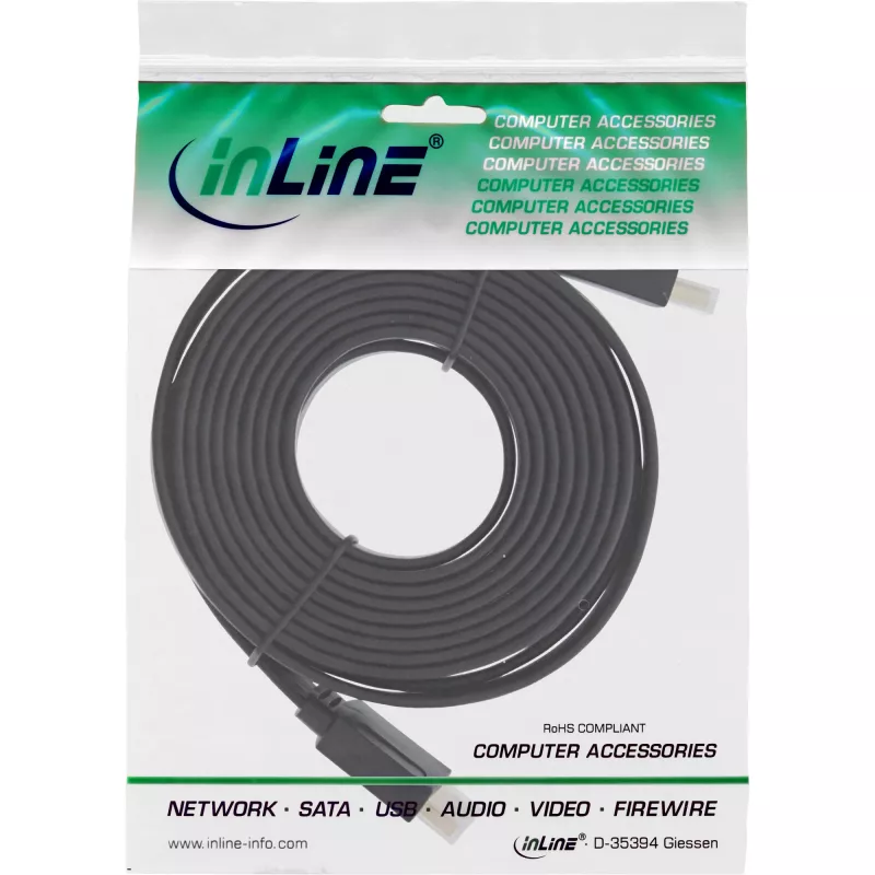 InLine HDMI plokščiasis kabelis, didelės spartos kabelis su eternetu, auksuotas, juodas, 3 m