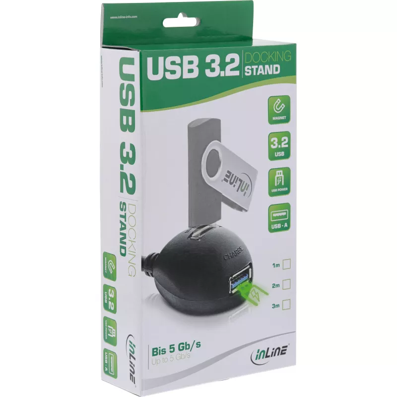 InLine USB 3.2 Gen.1 laidas USB Type A V / A K + maitinimas, su stovu, juodas, 3 m