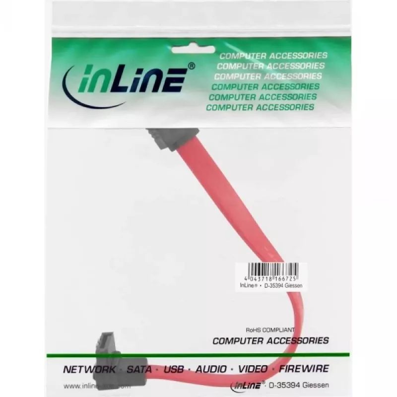 InLine SATA kabelis 150 / 300 / 600 S-ATA jungtims, kampuotas su skląsčiais 90° 0,15 m