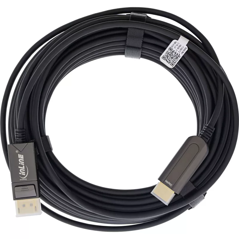 InLine DisplayPort į HDMI AOC keitiklio kabelis, 4K/60Hz, juodas, 25m