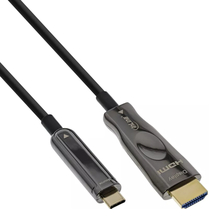 InLine USB Display AOC kabelis, USB-C kištukas į HDMI kištuką (DP Alt Mode), 25 m