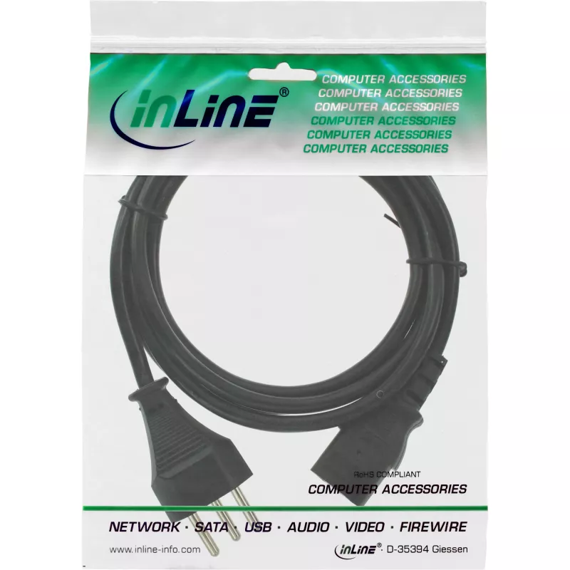 InLine maitinimo laidas Šveicarija, juodas, 3 m
