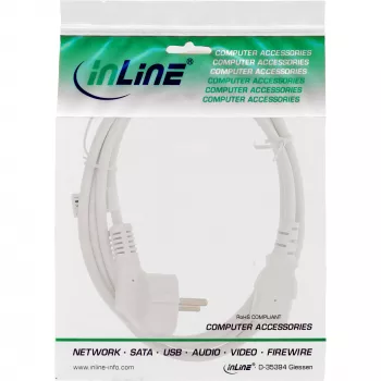 InLine maitinimo laidas, CEE 7/7 kampuotas / 3 kontaktų IEC C13 kištukas, baltas, 1 m