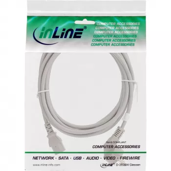 InLine maitinimo laidas, CEE 7/7 kampuotas / 3 kontaktų IEC C13 kištukas, pilkas, 3m