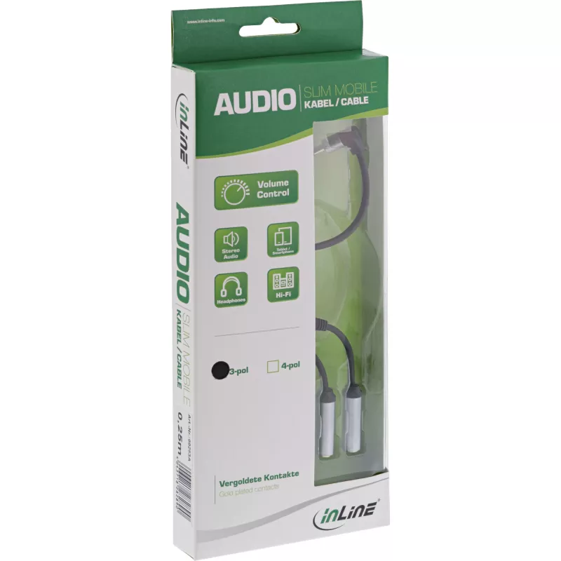 InLine plonas Audio Y laidas 3,5 mm kištukas / 2x lizdas, su garsumo valdymu 0,25 m