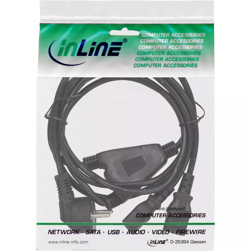 InLine Y maitinimo laidas 1x CEE 7/7 kampuotas / 2x 3 kontaktų IEC C13 kištukas, 5 m