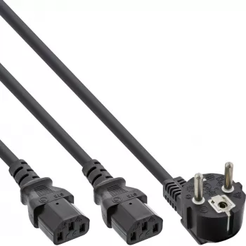 InLine Y maitinimo laidas 1x CEE 7/7 kampinis / 2x 3 kontaktų IEC C13 kištukas, 1 m