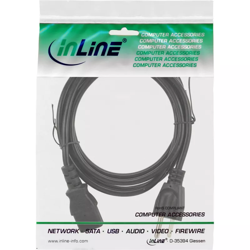 InLine maitinimo laidas JAV kištukas / 3 kontaktų IEC C13 kištukas, 18 AWG, 0,5 m
