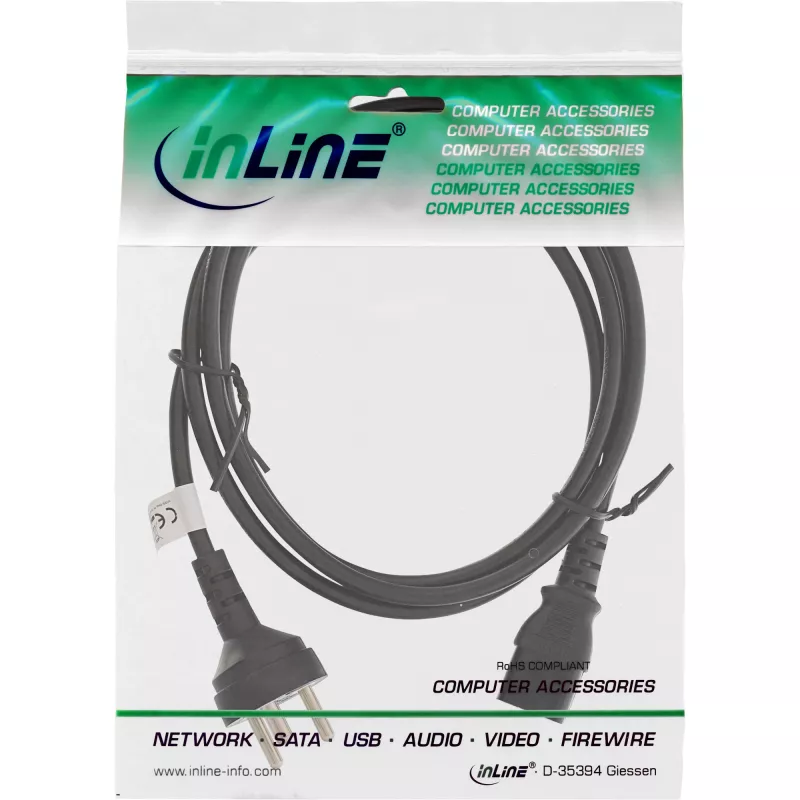 InLine maitinimo laidas Danija Type K kištukas / 3 kontaktų IEC C13 kištukas, 5 m