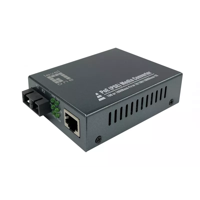 LevelOne RJ45 į SC Gigabit medijos keitiklis, PoE PSE, daugiamodė šviesolaidė, 0,5 km