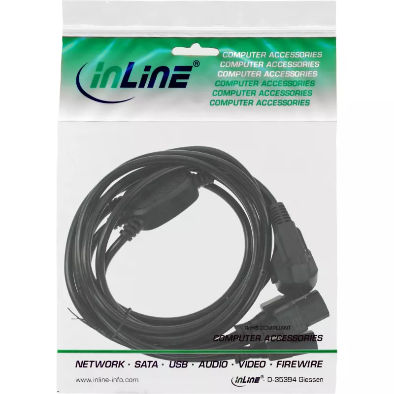 InLine Y maitinimo laidas 1x CEE 7/7 / 3x 3 kontaktų IEC C13 kištukas, juodas, 3 m
