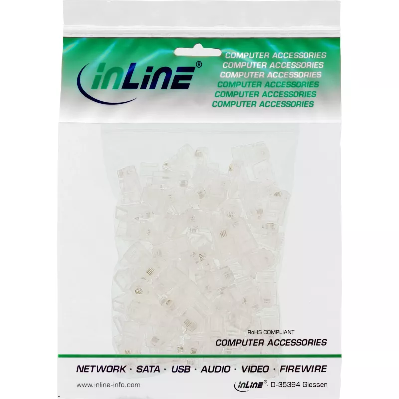 “InLine” modulinis kištukas 8P4C RJ45, skirtas užspaudimui ant plokščio kabelio, ISDN, 100 vnt.