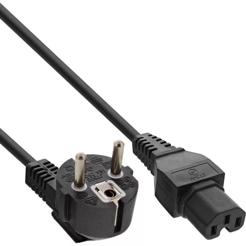 InLine maitinimo laidas, CEE7/7 kampinis į C15 tiesų, 3 x 1mm², juodas, 2 m