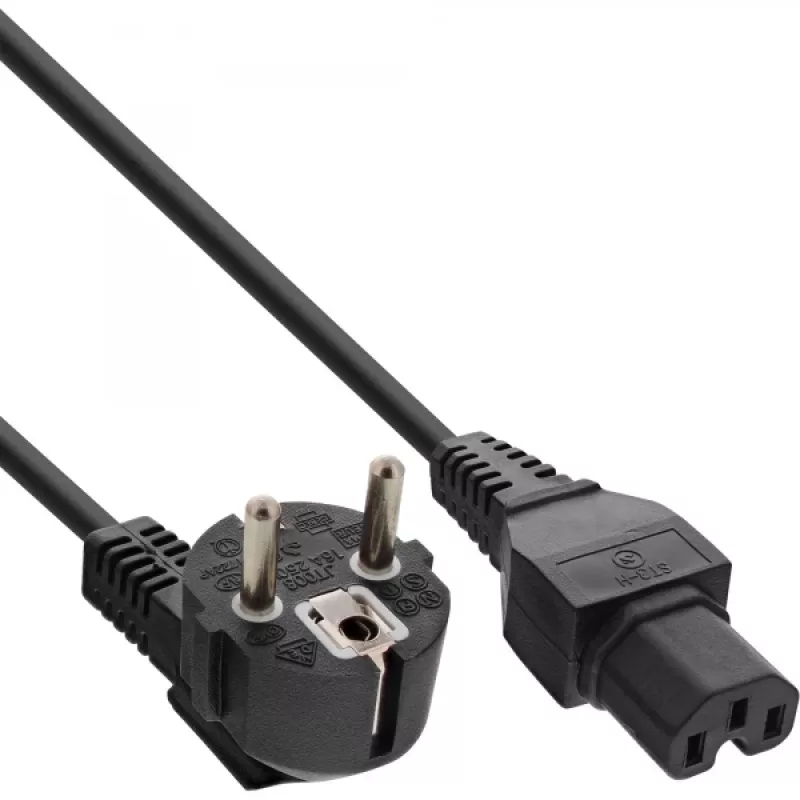 InLine maitinimo laidas, CEE7/7 kampuotas į C15 tiesus, 3 x 1mm², juodas, 5m