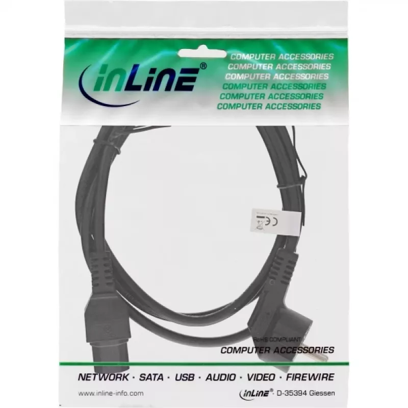 InLine maitinimo laidas, CEE7/7 kampuotas į C15 tiesus, 3 x 1mm², juodas, 5m
