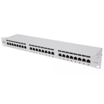 Intellinet skirstomasis skydelis, Cat6a, FTP, 24 prievadai, 1U, ekranuotas, 90° viršutinio įvado išmušimo blokai, pilka