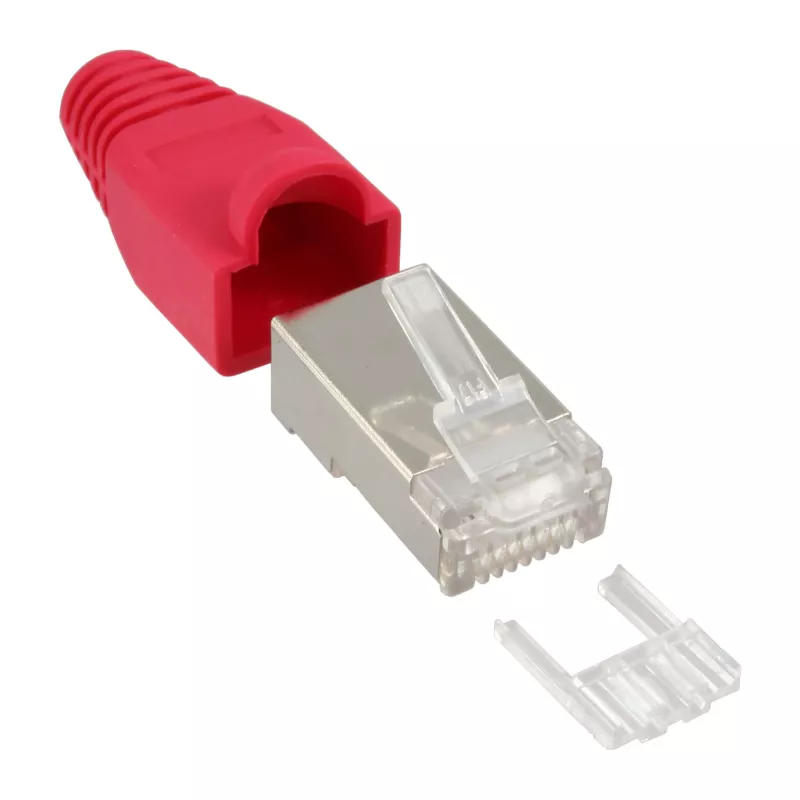InLine Crimp Connector RJ45 8P8C ekranuotas su sriegtuvu ir apsauga nuo lenkimo, raudonas