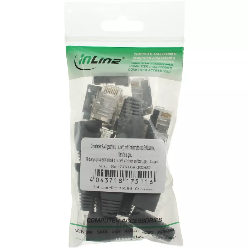 InLine Crimp Connector RJ45 8P8C ekranuotas su sriegimo pagalba ir lenkimo apsauga pilkas