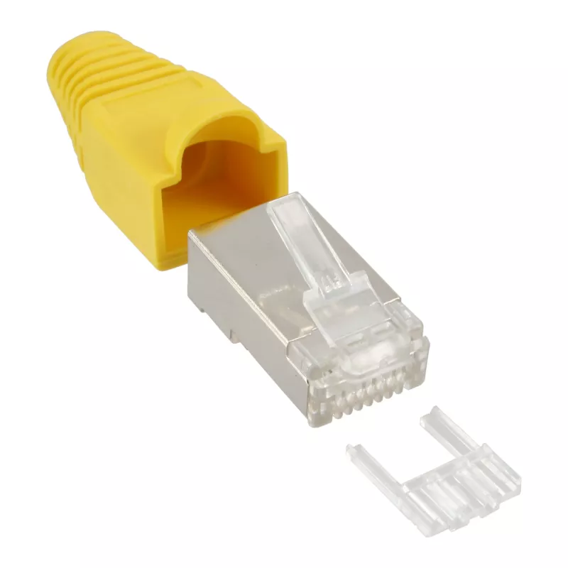 InLine Crimp Connector RJ45 8P8C ekranuotas su įvedikliu ir apsauga nuo lenkimo, geltonas