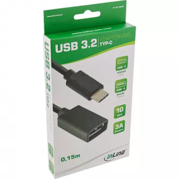 InLine USB 3.2 Gen.1x2 adapterio kabelis, USB-C kištukas / A lizdas, juodas, 0,15 m