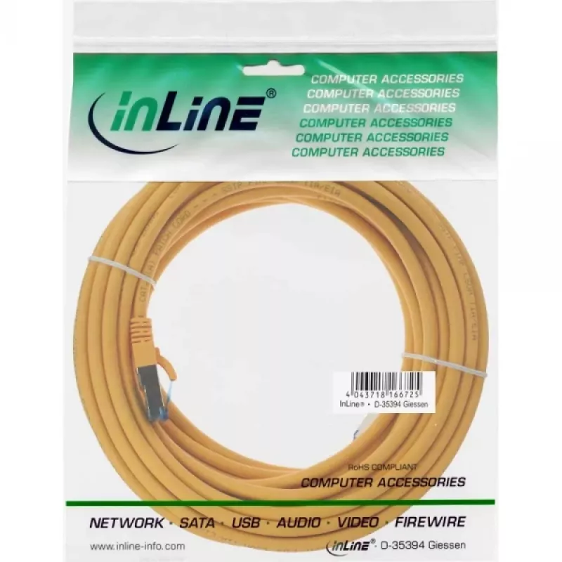 InLine komutacinis kabelis S/FTP PiMF Cat.6A be halogenų 500MHz geltonas 7.5m