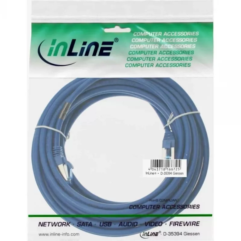 InLine komutacinis kabelis S/FTP PiMF Cat.6A be halogenų 500MHz mėlynas 7.5m