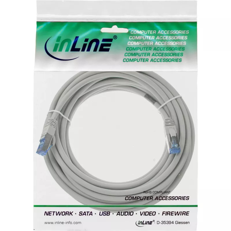 InLine komutacinis kabelis S/FTP PiMF Cat.6A be halogenų 500MHz pilkas 7.5m