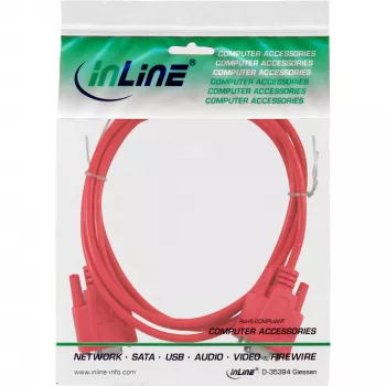 “InLine” nulinio modemo laidas DB9 kištukas lizdas / lizdas, lietas, raudonas, 3 m