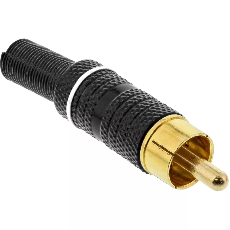 InLine RCA kištukas litavimui, balta žiedas, metalinis juodas, skirtas 6 mm kabeliui