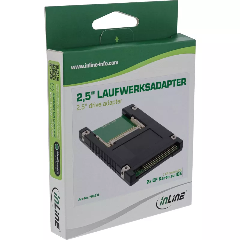InLine IDE adapteris, skirtas 2,5 colio diskui prie 2x Compact Flash, naudoja CF korteles kaip standžiuosius diskus
