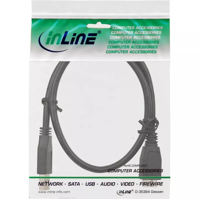 InLine USB 3.2 Gen.1 laidas, A tipo kištukas / Mikro B kištukas, juodas, 0,5 m