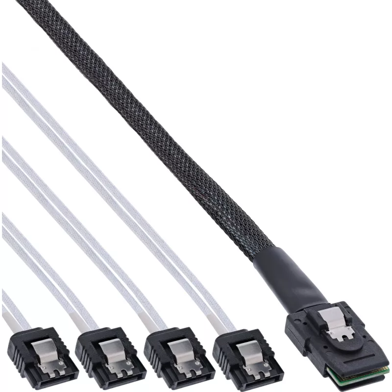„InLine“ SAS laidas Mini SAS SFF8087 – 4x SATA tiesioginis OCR 0,75 m