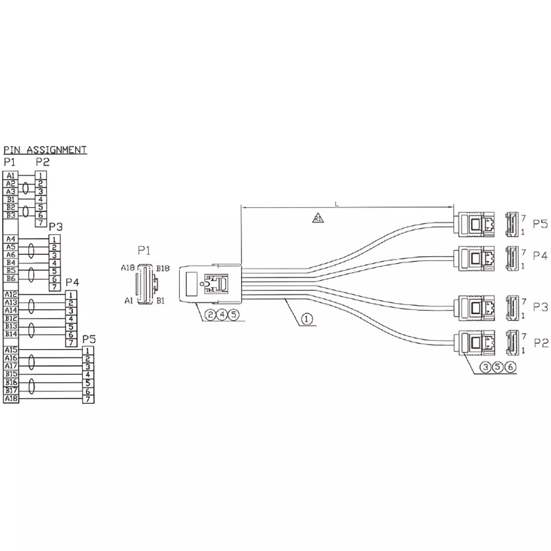 „InLine“ SAS laidas Mini SAS SFF8087 – 4x SATA tiesioginis OCR 0,75 m