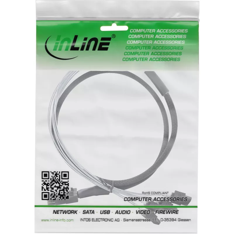 „InLine“ SAS laidas Mini SAS SFF8087 – 4x SATA tiesioginis OCR 0,75 m