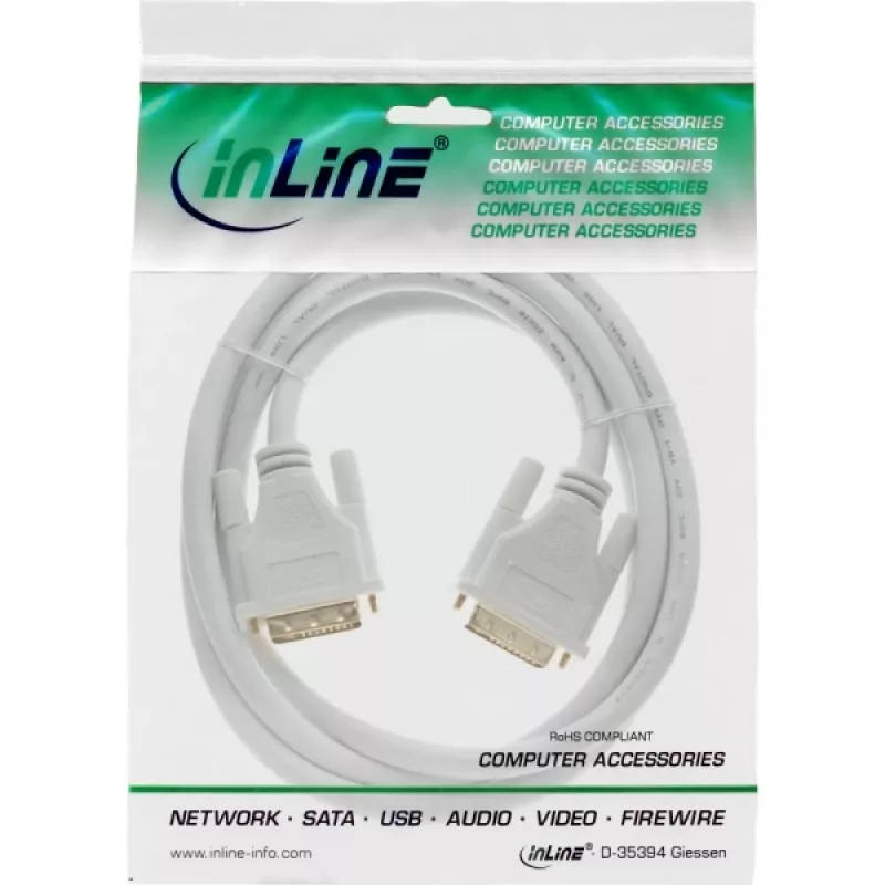 “InLine” DVI-D laidas 24+1 kištukas / kištukas DVI Dual Link baltas/auksinis 3 m