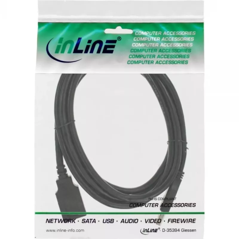 InLine USB 3.2 Gen.1 laidas, Type A kištukas / Type B lizdas, juodas, 2,5 m