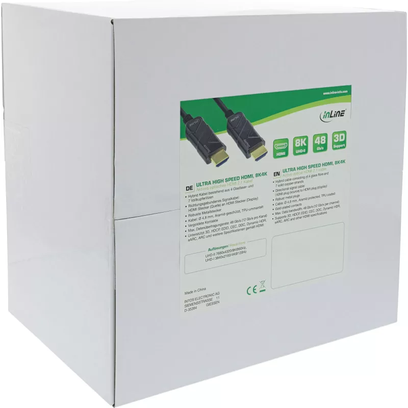 InLine HDMI AOC laidas, itin didelės spartos HDMI laidas, 8K4K, juodas, 80 m