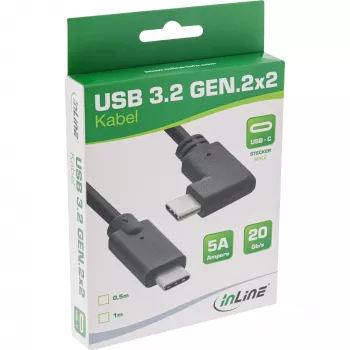 InLine USB 3.2 Gen.2 kabelis, USB-C kištukas/kištukas lenktas, juodas, 0,3 m