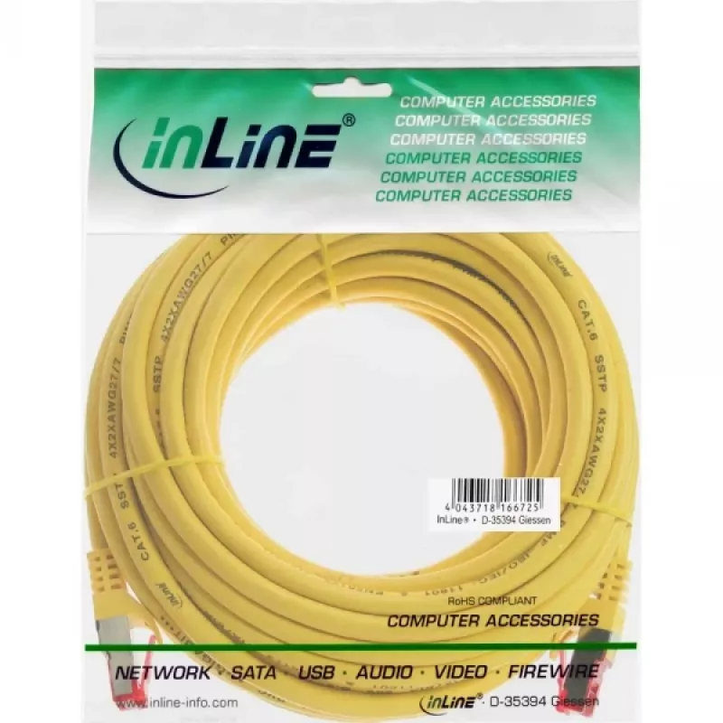InLine sujungimo kabelis S/FTP PiMF Cat.6 250 MHz PVC varis geltonas 40 m