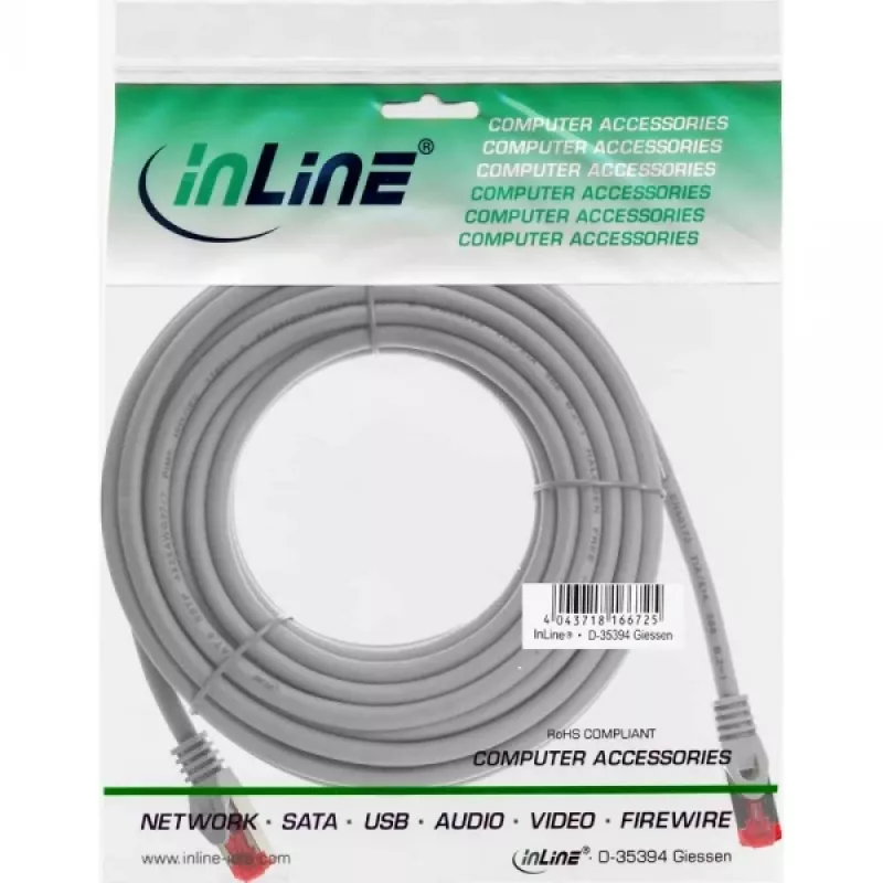 InLine komutacinis kabelis S/FTP PiMF Cat.6 250MHz varis be halogenų pilkas 30m