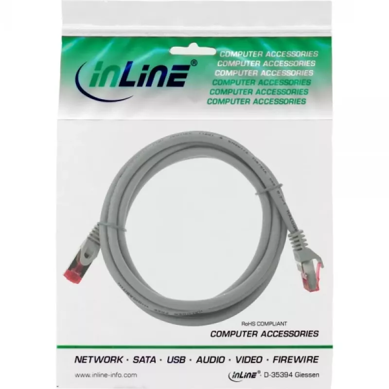 InLine komutacinis kabelis S/FTP PiMF Cat.6 250MHz varinis be halogenų pilkas 1.5m