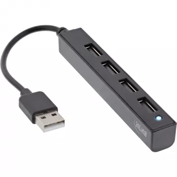 InLine USB 2.0 4 prievadų šakotuvas, USB-A kištukas į 4x USB-A lizdus, laidas 15 cm
