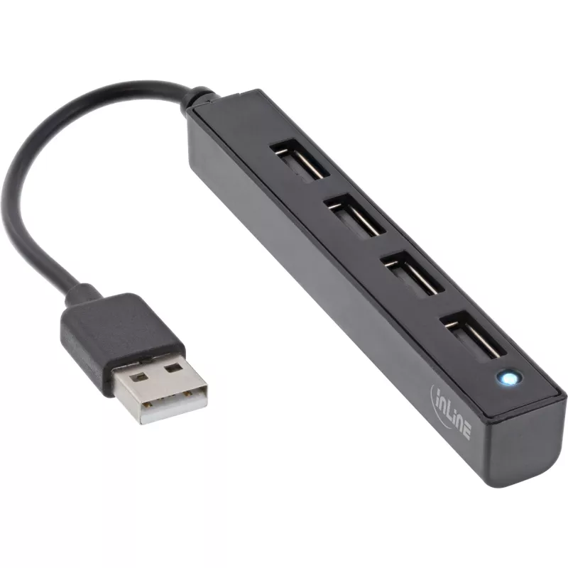 InLine USB 2.0 4 prievadų šakotuvas, USB-A kištukas į 4x USB-A lizdus, laidas 15 cm
