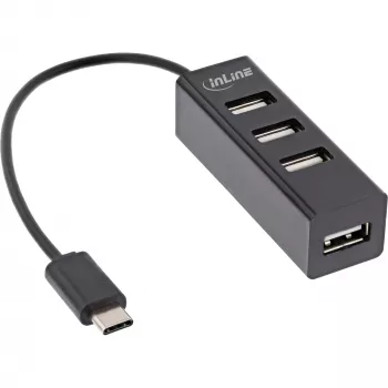 InLine USB 2.0 4 prievadų šakotuvas, USB-C kištukas į 4x USB-A lizdą, laidas 15 cm
