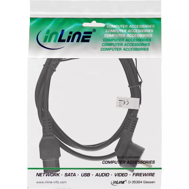 “InLine” maitinimo laidas, CEE7/7 kampinis į C15 tiesų, 3 x 1 mm², juodas, 1,8 m