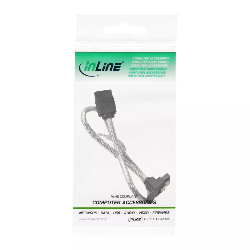 InLine SATA 6Gb/s apvalus laidas su fiksatoriais, kampuotas, 0,5 m