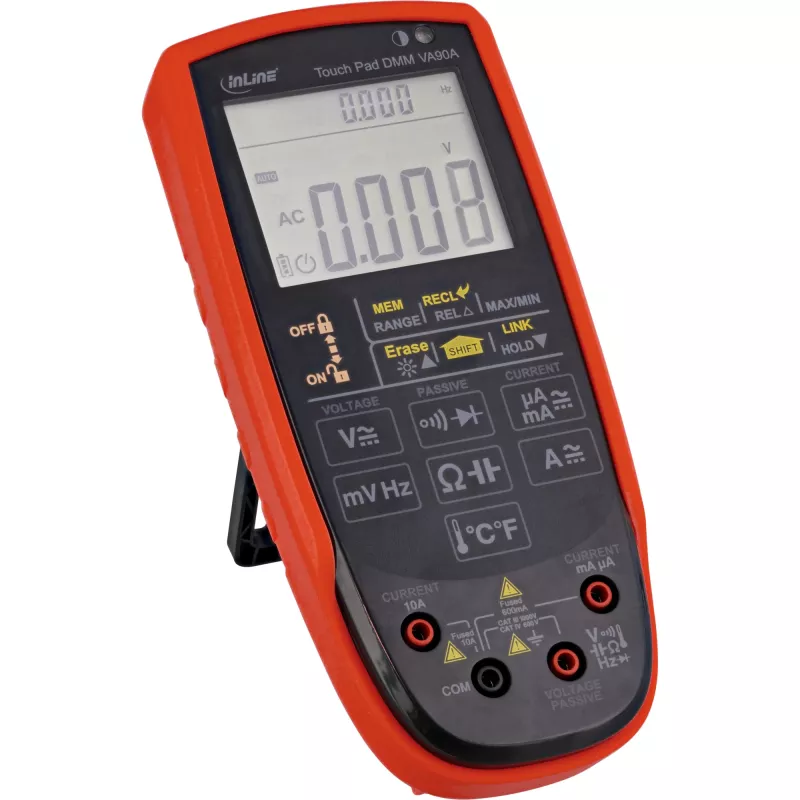 Multimetras InLine 43127 su jutikliniu kilimėliu, apšviestu LED ekranu 62x50 mm, CAT III/CAT IV, AA baterija