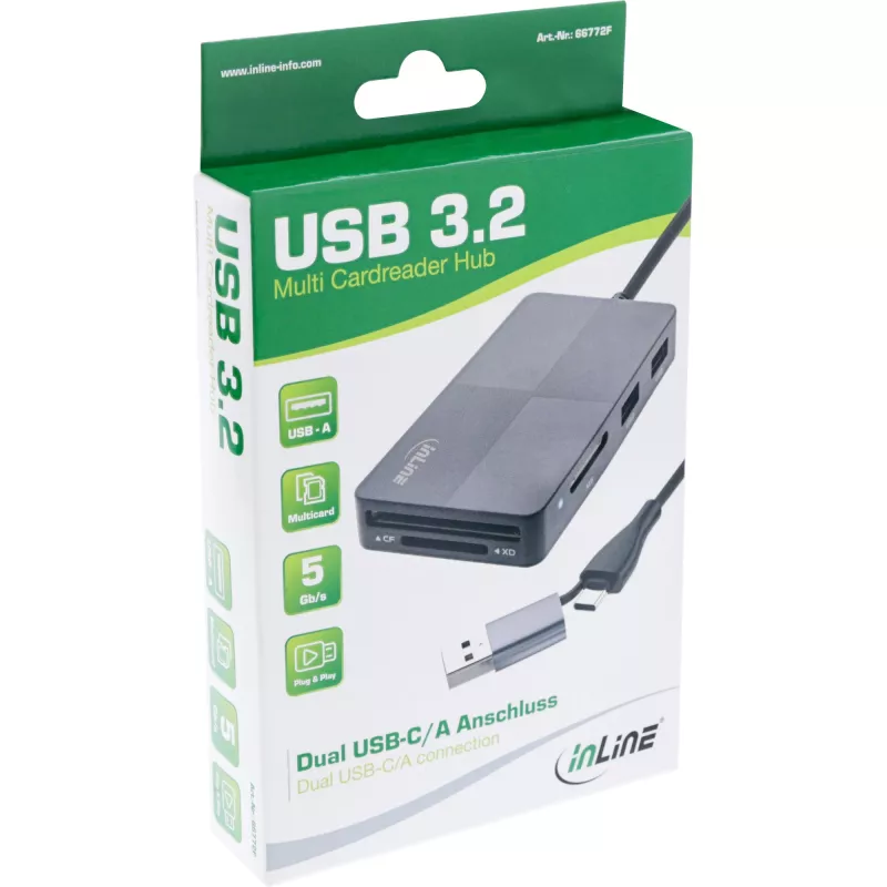 InLine 66772F kortelių skaitytuvas USB pilkas