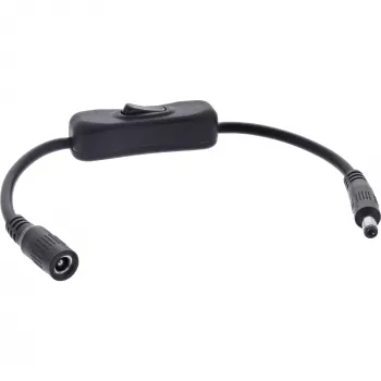 InLine nuolatinės srovės kabelis su jungikliu, DC kištukas/lizdas 5,5x2,5mm, AWG 18, juodas, 0,20m